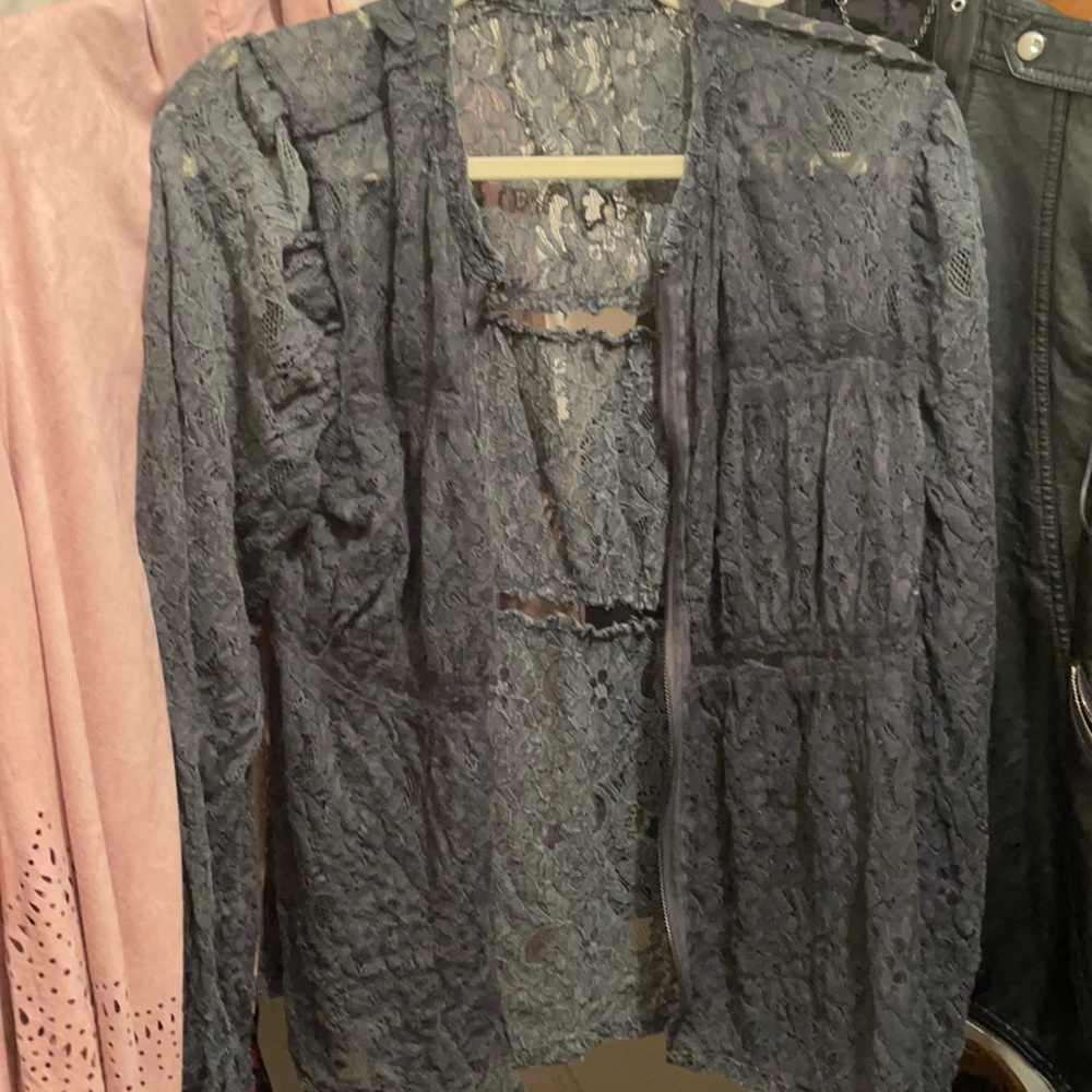 Lace Gimmick zip up jacket
